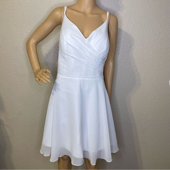 NWT JJ’s House A-line V-Neck Mini Chiffon Homecoming Dress Ivory Ruffle sz 18W - Picture 2 of 14